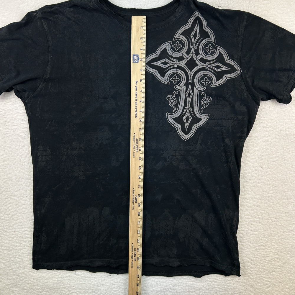 Vtg Affliction Shirt Mens XL Live‎ Fast Cross AOP Graphic Distressed Y2K Grunge - Picture 9 of 11